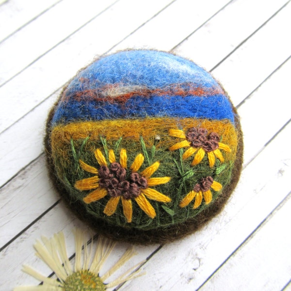 Reserve for Barbara Needle felted brooch with a landscape  Original gift for her Felt brooch Gift ideas for women
