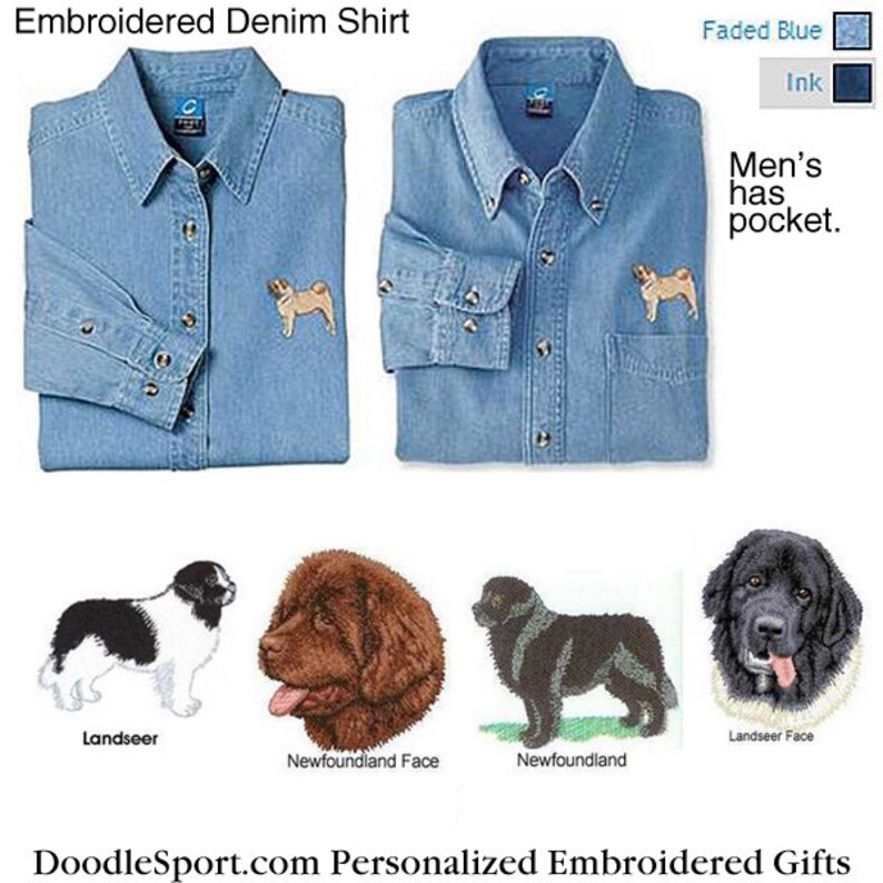 Sizes XS thru XL Beagle Embroidered Denim Shirt