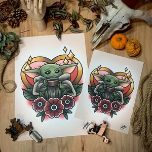 The Child - The Mandalorian - Traditional Tattoo Flash Art Print