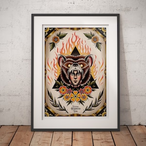 Burning Bear - Midsommar - Traditional Tattoo Flash Art Print