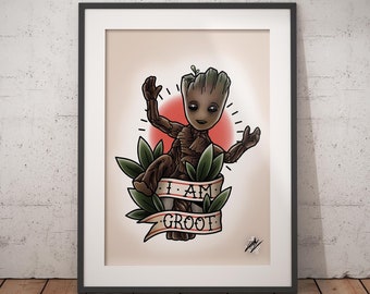 Little Groot - G.O.T.G. Vol 2 - Traditional Tattoo Flash Art Print