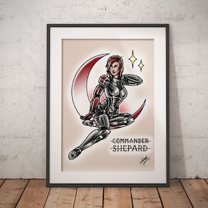 Commander Shepard Femshep - Mass Effect Pinup - Traditional Tattoo Flash Art Print