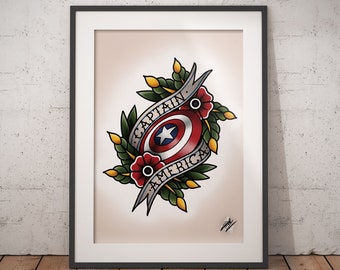 Captain America - The First Avenger - Traditional Tattoo Flash Art Print
