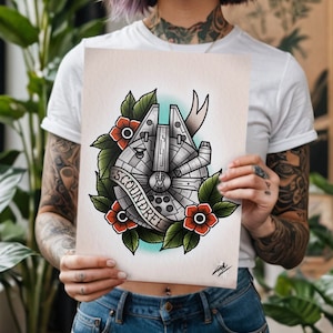 Millennium Falcon - Star Wars - Traditional Tattoo Flash Art Print
