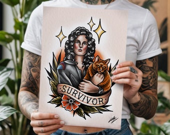 Ripley and Jonesy - Alien - Traditional Tattoo Flash Art Print