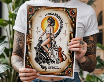 Ripley & Xenomorph Tattoo Art Print