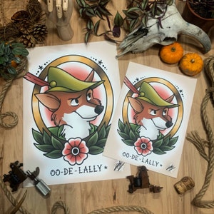 Fox Robin Hood (V.2) - Traditional Tattoo Flash Art Print