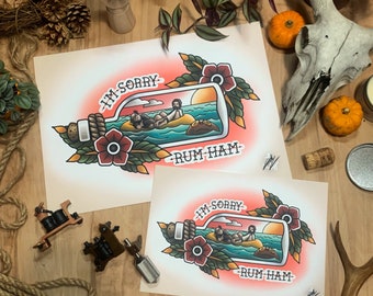 Always Sunny Rum Ham - Traditional Tattoo Flash Art Print