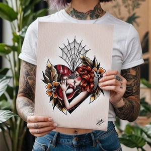 Spider-Man - Il bacio - Stampa artistica di un tatuaggio tradizionale