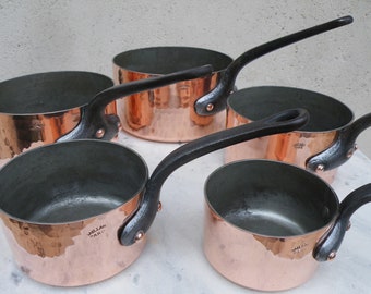 GAILLARD Paris  France.  5 x Sauce Pans . Non Utilized / Never Used. 12,14,16,18,20cm    19.7LBS  / 8.95KGS   2.3mm > > 3mm thick