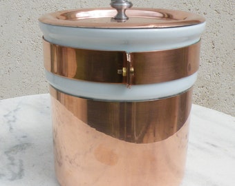 MAUVIEL RARE STAMPMARK  French Copper Bain Marie/Double Boiler with Apilco porcelain insert + copper lid  6" / 15.2cm 7.07lb / 3.21kg. 1.4mm