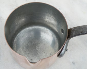 French Copper CELIA Milk / Jus Pan, Tin Lined Saucepan  Int Diam 3.75" / 9.5cm   Weight 0.89lbs / 0.41kgs   1mm thick