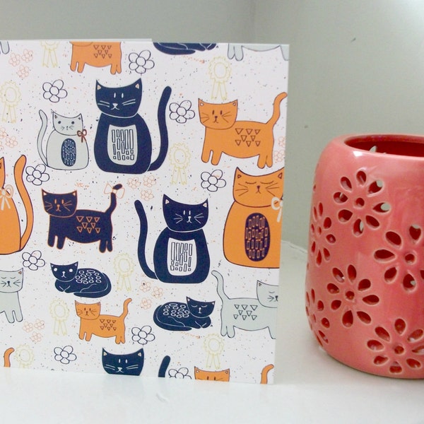 Cats greetings card - card for cat-lovers - pattern square card - cute cat card - note card - square greeting card - 40% off Sale