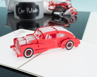 Race Car Card, Car Greetings Card, Car Birthday Card, Red Car, Birthday Race Car Card, Bday Celebration Card, Vintage Car, Lovepop