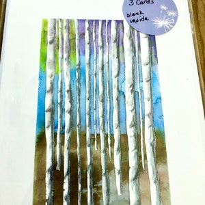 3 Notecard Set- Beautiful Birches Watercolor Notecard Hand-painted Original Design