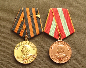 Soviet WW2 Medals, Victory Over Germany and For Valiant Work During WW2