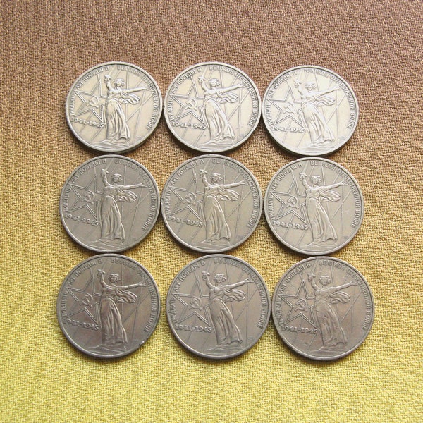 Set von 1975 Ein Rubel Münze, 30 Jahre Jahrestag der Ende des Zweiten Weltkriegs 1975, Sammlermünze, Münze für Sammler