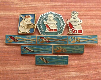 Pins de hockey vintage: Torneo Izvestia, muñeco de nieve (juego de 9)