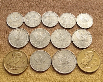 Vintage Greek Coin Set: 1960s-70s Drachma, Lepta - Collection or Jewelry