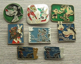 Soviet Animation Pins, Cartoon Badges, Badge for Collectors, Vintage Nu Pogodi Pin, Collectible Badge, Steel Badge, Soviet Vint