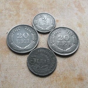 Vintage Romanian Coin Set: Collectible 1940s Lei Coins