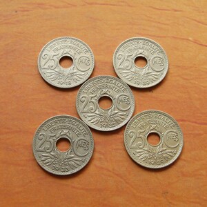Vintage French 25 Centime Coin with Center Hole (1920-1930s)