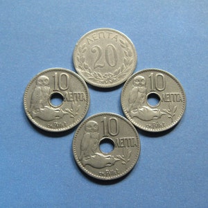 1890-1910s Lepta Greek Coins, Greek Coins, Vintage Greek Coins, Vintage Greek, Coins from Greek, 10 Lepta, 20 Lepta