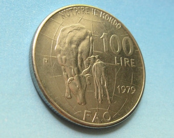 1979年イタリア製。100リラのコイン。イタリア共和国記念FAO。アート
