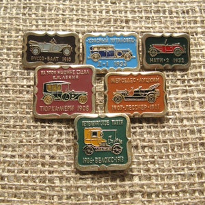 USSR Retro Car Pins: Vintage Auto Emblems, Garage Art (Set of 6)