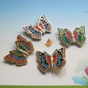 Enamel Butterfly Brooch: Gold Tone Insect Pin, USSR Vintage (Set of 4)