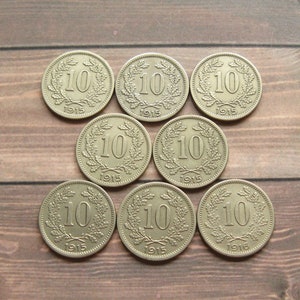 Austrian 10 Geller Coins 1915-1916: Collectible European Currency, Set of 8