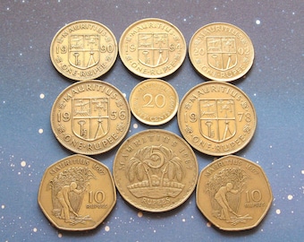 Mauritius Coin Collection: 1, 5, 10 Rupee & 20 Cents - Vintage Set of 9