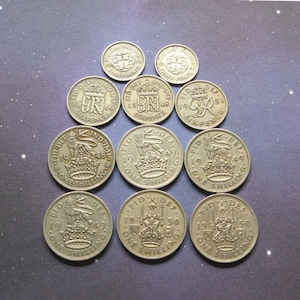 Vintage UK Coin Set: 1930s-50s British Threepence, Sixpence, Shilling