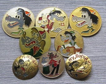 Soviet Animation Pins, Cartoon Badges, Badge for Collectors, Vintage Nu Pogodi Pin, Collectible Badge, Steel Badge, Soviet Vint