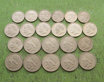 Vintage Greek Coin Set: 1970s-90s Drachma Collection (22 Coins)