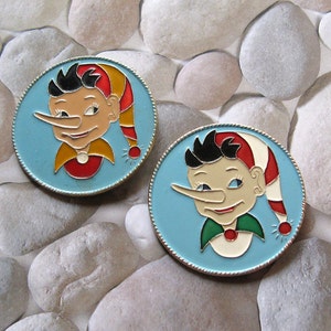 Vintage Cartoon Characters Pins, Burattino Pins, Golden Key Fairy Tale, Pinocchio Pins