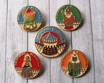 5er Set 80er Jahre Party-Knöpfe – Retro, Bunt, 3,8 Cm & 5,4 Cm Für Mottoparty