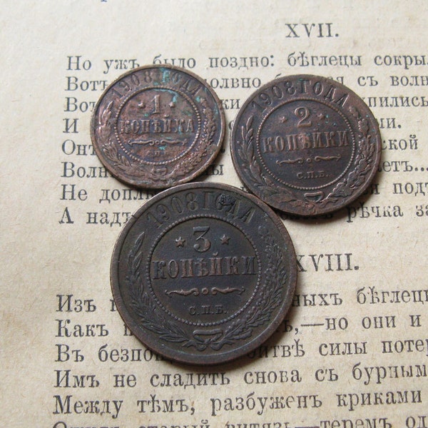 Conjunto de Moedas Antigas de Colecionador: Kopek Imperial Russo de 1908