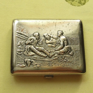 Custodia per sigarette d'epoca, regali per fumatori, custodia Art Nouveau, Men Cave Décor, Steampunk Ispirato, Dispenser sigarette, Old Metal Box
