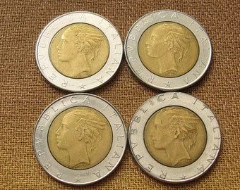Italian Coins, 500 Liras Coin, Coins from Italy, Italian History, Italian Collectible, Old Coin Set
