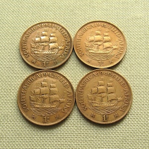 Vintage South African Penny Coins 1940-1945: Sailboat Dromedaris, Jewelry Making
