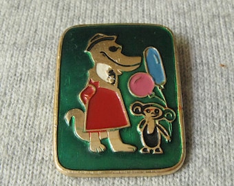 Cheburashka, Soviet Animation Pin, Cartoon Badge, Badge for Collectors, Collectible Badge, Metal Badge, Soviet Vintage Pin