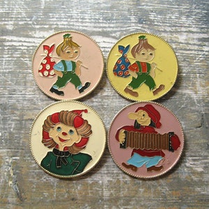 Vintage cartoon tekens pinnen, sprookje PIN, cartoon pinnen, pinnen voor kinderen