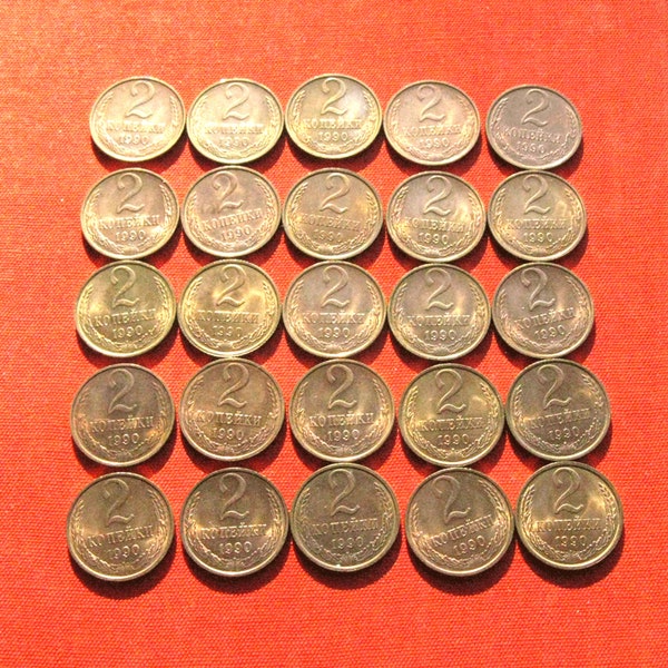 18 mm 1990 Set of 25 Coins, 2 Kopeks Coins, Supply Earrings Rings, Small Coins, Collection Crafts, Foreign Coins, Coins with a Red Tint