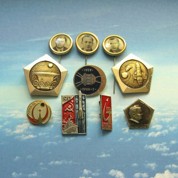 Vintage Soviet Space Pins, Cosmos Exploration Badges, 1980s