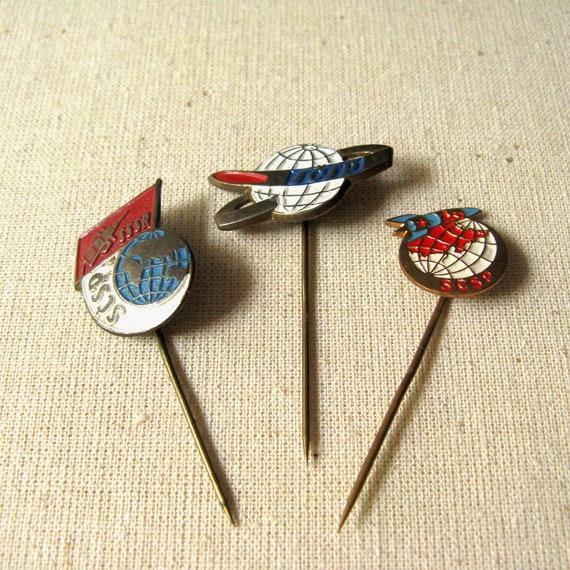 Vintage Czechoslovakian Space Pins: 1960s Cosmos Exploration Badges
