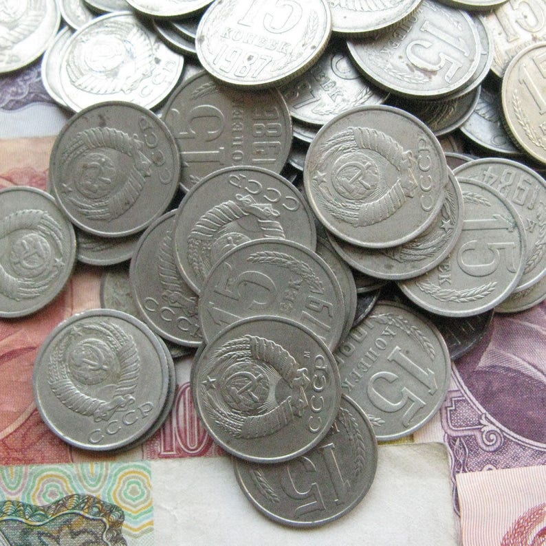 Crafting Coins Vintage Coins Supplies Mixed Coins Vintage Components Set Of 10 Coins 19 mm Assorted Coins 15 Kopek Coin