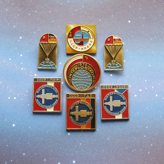 Vintage USSR Space Pins: International Cosmos Exploration Badges