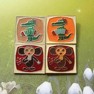 Cheburashka, radziecka animowana odznaka, odznaka z kreskówek, odznaka dla kolekcjonerów, kolekcjonerska odznaka, metalowa odznaka, radziecka zabytkowa odznaka