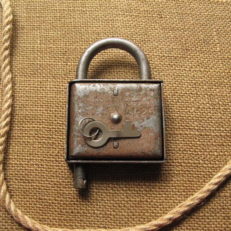 Vintage Lock Cast Iron Decor Cottage Chic Rust And Patina Padlock With Key Skeleton Key Lock Working Padlock Masculine Decor
